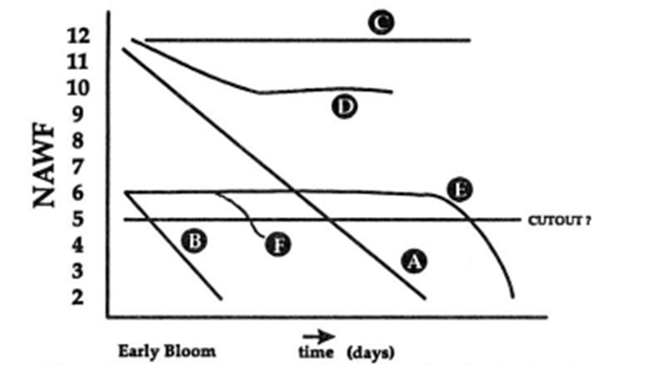 An image showing cotton maturity throughout the season and the NAWF counts moving to cutout.