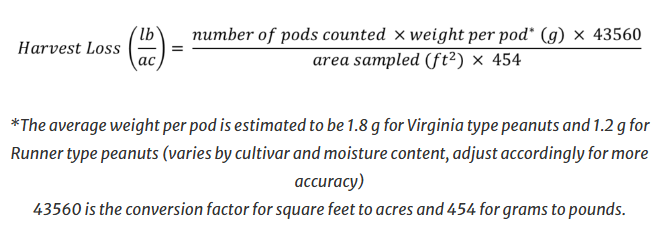 Harvest loss equation for peanuts